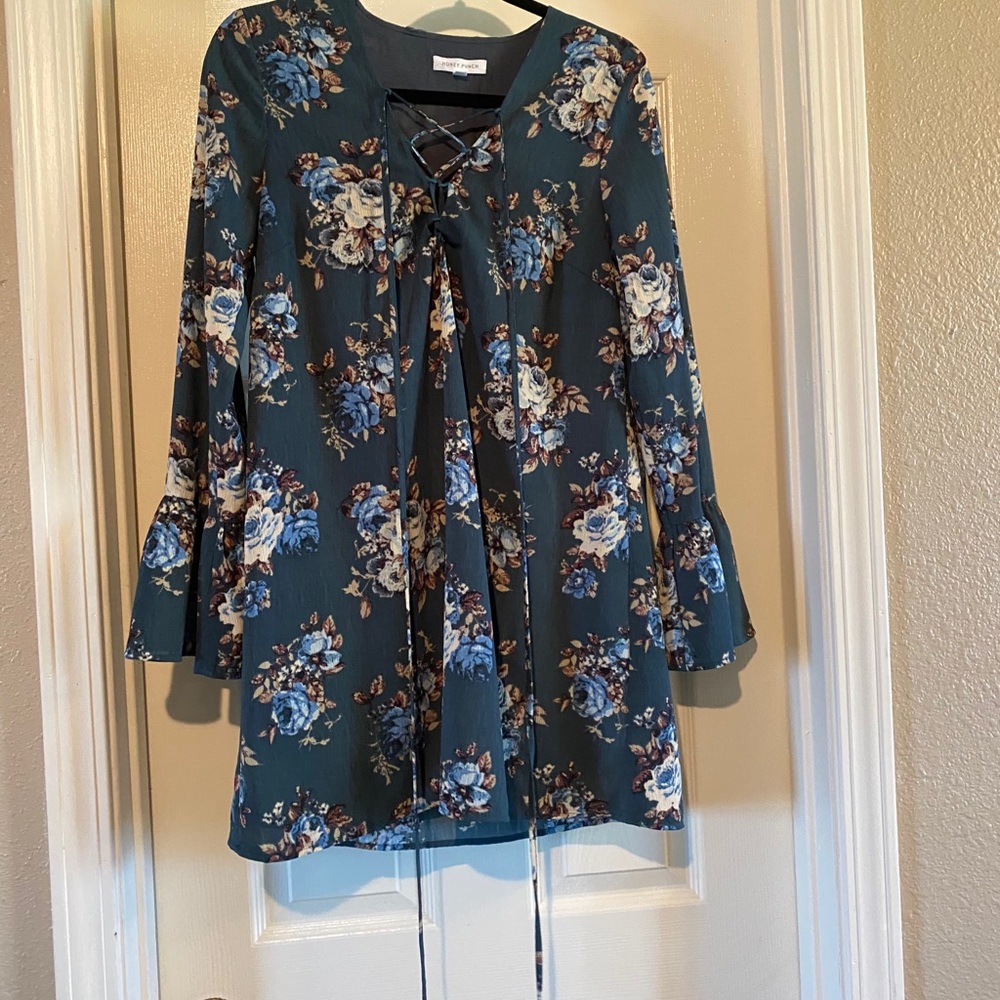 Honey Punch Dark Teal Floral Dress